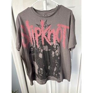 Slipknot Band Graphic T-Shirt Charcoal Grey Pink Logo Metal Rock Tee Mens XL